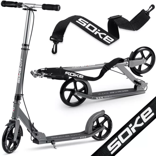 Soke City Klasszikus Roller Szürke - Összecsukható, 20cm 88A Pu Kerekek, ABEC-9 Csapágy, Kézi és Lábfék, Állítható Magasság, Maximum 100kg