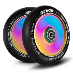   Soke Roller Kerék Szett 11cm - Neokróm, Teljes, 2db, ABEC-9 Csapágy, 88A Keménység, Alumínium + PU, 0.8cm Tengely