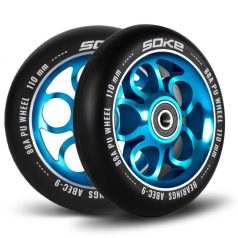   Soke Roller Kerék Szett 11cm - Kék, 2db, ABEC-9 Csapágy, 88A Keménység, Alumínium + PU, 0.8cm Tengely