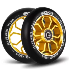   Soke Roller Kerék Szett 11cm - Arany, 2db, ABEC-9 Csapágy, 88A Keménység, Alumínium + PU, 0.8cm Tengely