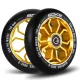 Soke Roller Kerék Szett 11cm - Arany, 2db, ABEC-9 Csapágy, 88A Keménység, Alumínium + PU, 0.8cm Tengely