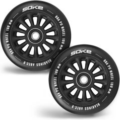   Soke Roller Kerék Szett 10cm - Fekete, 2db, ABEC-9 Csapágy, 88A Keménység, Alumínium + PU, 0.8cm Tengely