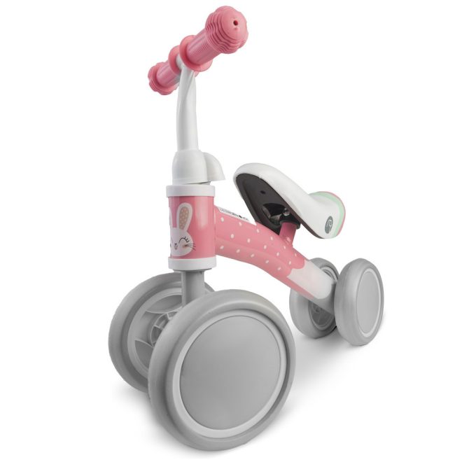 Nukido Nk-600 Négykerekű Futóbicikli Fehér/Rózsaszín - Eva Habkerekek 14cm, Acél Váz, Ülésmagasság 27cm, Puha Ülés, Gumírozott Markolat