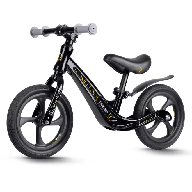 Ricokids Funnu Kétkerekű Futóbicikli Fekete - Magnézium Váz, Eva Habkerekek 29cm, Állítható Ülésmagasság 35-42cm, Gumírozott Markolatok Ütközőkkel, Könnyű