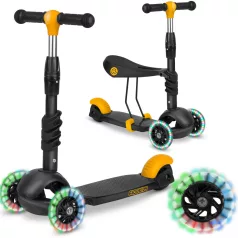   Ricokids Cubi Háromkerekű Roller Fekete - 3 az 1-ben, Led Világítás a Kerekben, Állítható Magasságú Kormány és Ülés, Balanszos Irányítás, Csúszásgátló Fellépő, EN 71, Maximum 30kg