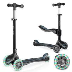   Nukido Flippo Háromkerekű Roller Fekete - Led Világítás a Kerekekben, Balanszos Irányítás, Levehető és Állítható Ülés, Alumínium Kormány, Maximum 50kg