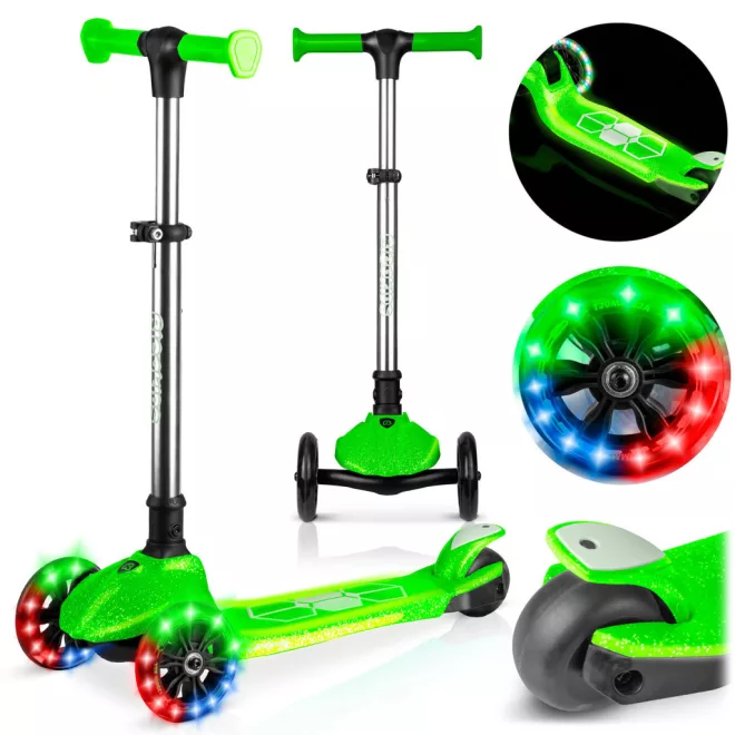 Ricokids Jelly Háromkerekű Roller Zöld - Led Világítás a Kerekekben és a Fellépőben, Balanszos Irányítás, Állítható Alumínium Kormány, Maximum 50kg