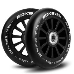   Soke Roller Kerék Szett Fekete - 10cm, 2db, ABEC-9 Csapágy, 88A Keménységű PU, 0.8cm Tengely