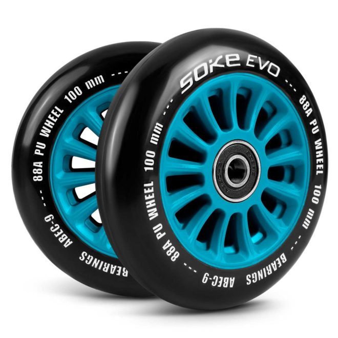 Soke Roller Kerék Szett Kék - 10cm, 2db, ABEC-9 Csapágy, 88A Keménységű PU, 0.8cm Tengely