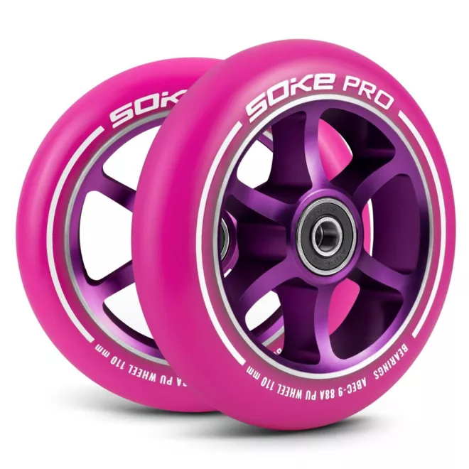 Soke Roller Kerék Szett Rózsaszín - 11cm, 2db, ABEC-9 Csapágy, 88A Keménységű PU, 0.8cm Tengely