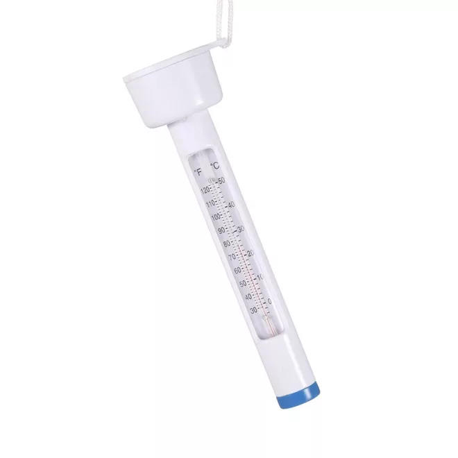 Medence Hőmérő Fehér Úszó Kivitelben - Letisztult Design, Húzózsinórral, Celsius és Fahrenheit Skálával Vízfelszíni Hőmérséklet Mérőhöz