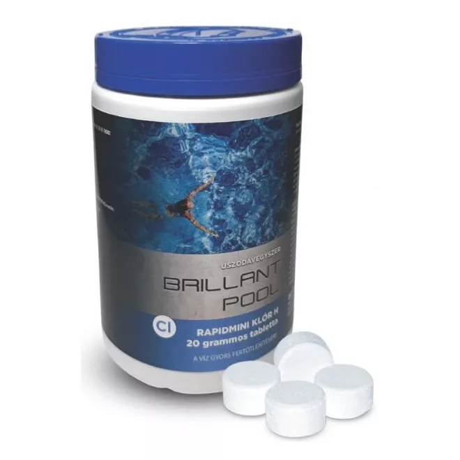 Brillant Pool Rapid Mini Klór „H” Tabletta 1kg - 20g-os 55%-os Klórtabletta Medencékhez, Gyorsan Oldódó Fertőtlenítő