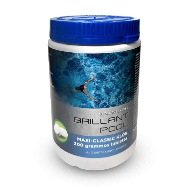 Brillant Pool Maxi Klórtabletta 95% - 1kg (200g Tabletták) Erős Hatóanyagú, Lassú Oldódású Fertőtlenítőszer Medencékhez Algásodás és Baktériumok Ellen