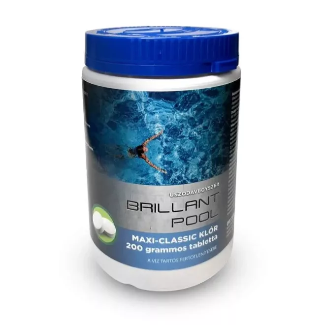 Brillant Pool Maxi Klórtabletta 95% - 1kg (200g Tabletták) Erős Hatóanyagú, Lassú Oldódású Fertőtlenítőszer Medencékhez Algásodás és Baktériumok Ellen