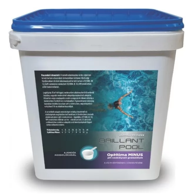 Brillant Pool Optima pH Mínusz Granulátum 7.5kg - Erőteljes pH Érték Csökkentő Medencevegyszer Lúgos Víz Semlegesítésére és Optimális Vízminőség Fenntartásához
