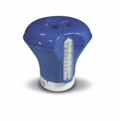   Úszó Vegyszer Adagoló Hőmérővel Medencéhez - Maxi Méret, Sötétkék/Fehér, Klórtablettához és Víz Hőmérséklet Méréshez