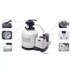   Intex KrystalSand Homokszűrős Vízforgató 6m³/h Beépített Sóbontóval (26676) - ECO Technológiás Klórgenerátorral Kombinált Szűrőrendszer Föld Feletti Medencékhez