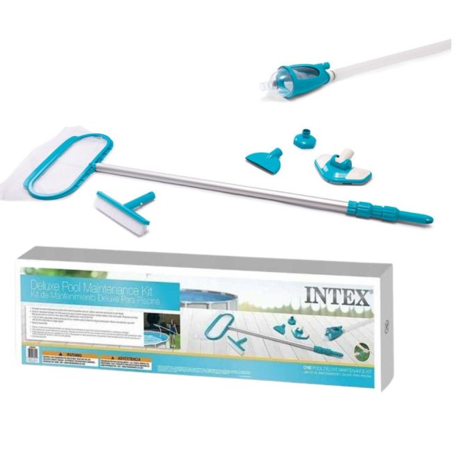 Intex Deluxe 8 az 1-ben Medencetisztító Szett - Komplett Takarító Készlet Skimmerrel, Porszívófejjel, Hálóval és Teleszkópos Nállal Kerti Medencékhez (28003)