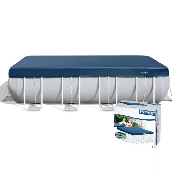 Intex Medence Védőtakaró 4x2m Csővázas Medencéhez - Tartós PE Anyagból, Lefolyónyílással és Rögzítőkötéllel a Szennyeződések Elleni Védelemhez (28037)