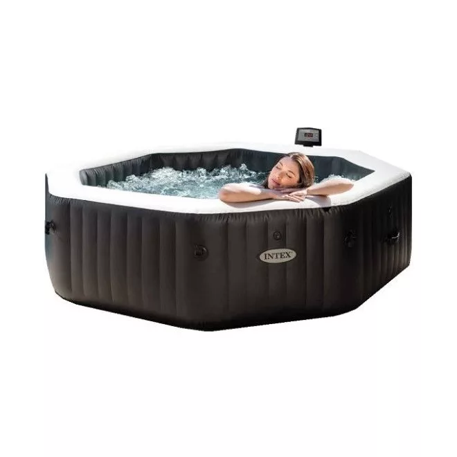 Intex PureSpa Onyx Black Octagon Jakuzzi, Sóbontó Készülékkel, 4 Személyes, D201x71cm, Fekete / Fehér - Kerti Szezonra, Élvezetes Pancsolással és Felfrissüléssel (Intex 28458)