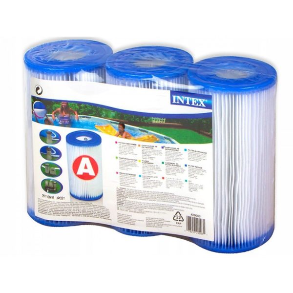 Intex „A” Típusú Szűrőpatron 3db - Eredeti Cserepatron Intex Papírszűrős Vízforgatókhoz, Tiszta és Átlátszó Medencevízért, Hármas Kiszerelés (29003)