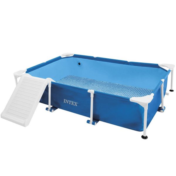 Intex Kisállat Medence Szett Rámpával 229x152x45.7cm (48404) - Rectangular Frame Medence Kutyáknak, Strapabíró PVC Vázzal
