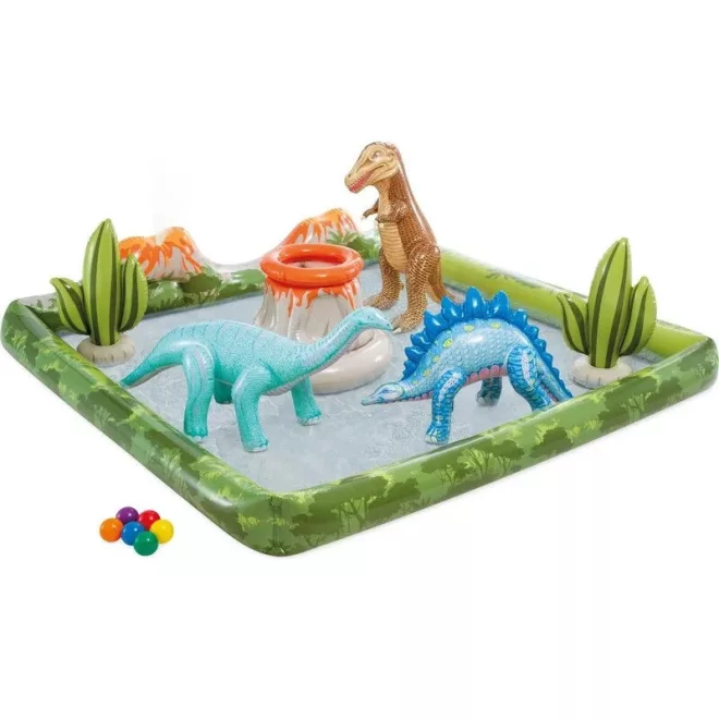 Intex Jurassic Adventure Play Center Élmény Medence 201x201x36 cm - Dino Világ, Vízi Csúszdával és Játékokkal (56132)