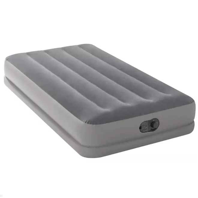 Intex Twin Prestige Középmagas Matrac, 99x191x30cm, Szürke, 1 Személyes, Szálas Belső Szerkezettel, Puha Felülettel, Beépített USB-s Elektromos Pumpával - Vendégszobába vagy Utazáshoz, Kényelmes és Praktikus Megoldásként (Intex 64112)