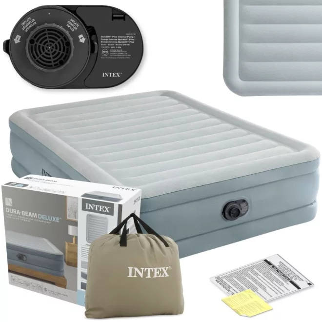 Intex Queen Prémium Comfort Felfújható Vendégágy 203x152x46cm 2 Személyes Beépített Elektromos Pumpával és Fejtámlával – Kényelmes Alvóhely Vendégeknek és Utazáshoz (Intex 64824)